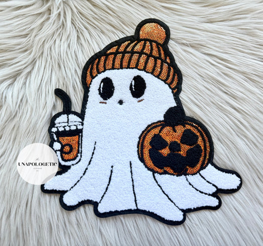 Halloween Ghostie with Beanie Chenille/Sequin Patch PRE-ORDER- WS