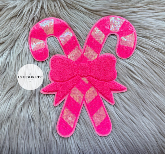 Pink Candy Canes Sequin/Chenille Patch PRE-ORDER- WS