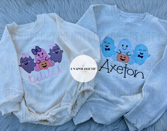 Ghost Trio Halloween Custom Embroidered BUBBLES + SWEATSUITS - Toddler/Youth WS