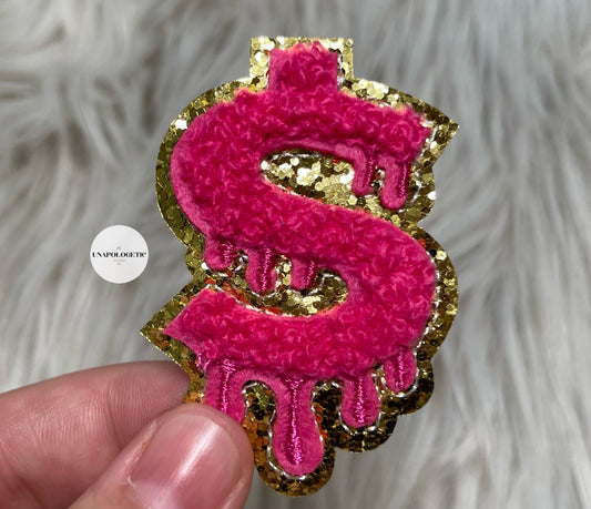 Pink Dollar Sign Chenille Patch - WS