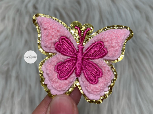 Pink Butterfly Embroidered Chenille Patch - WS