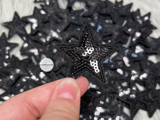 Small Black Star Sequin Patch - WS